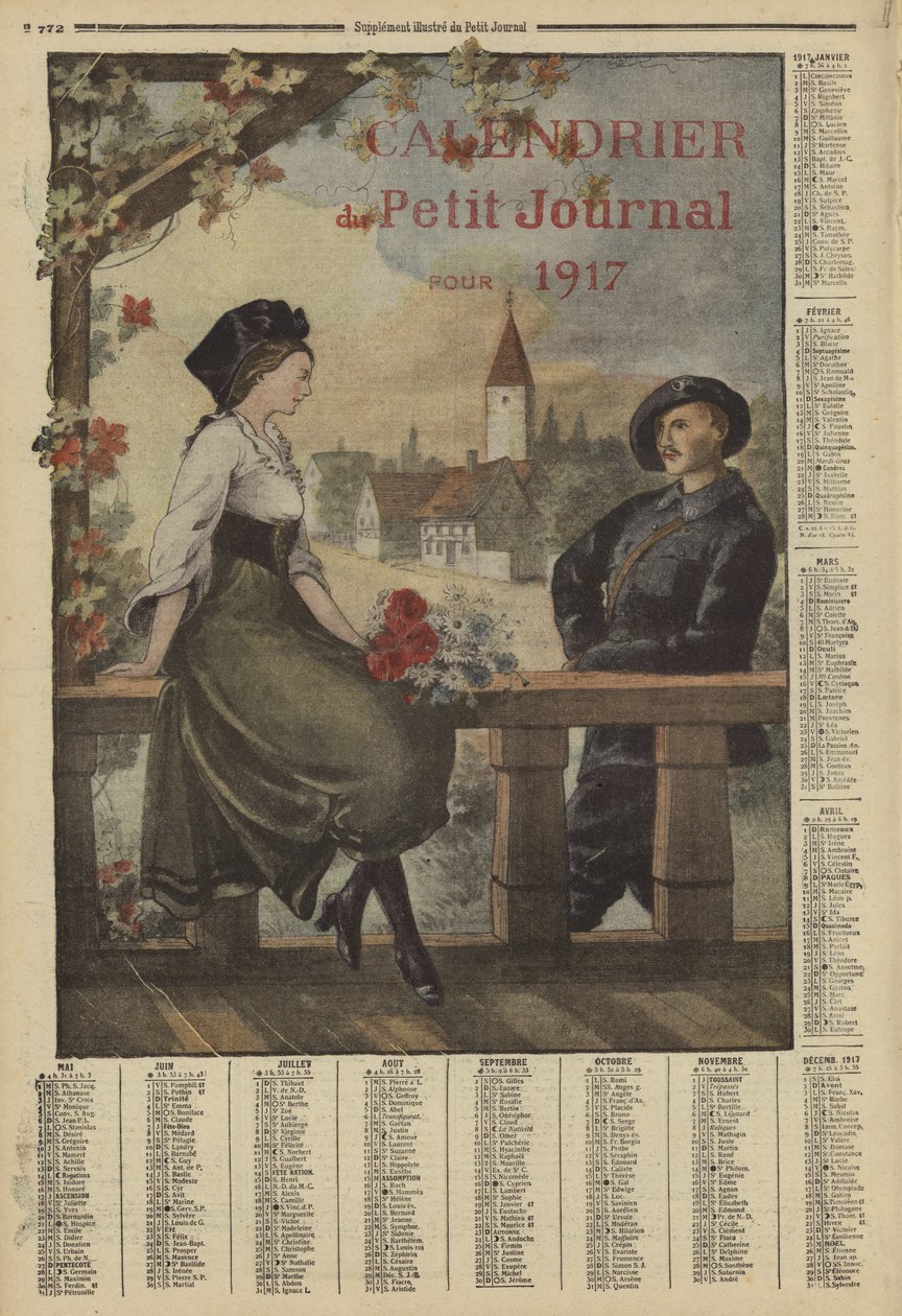 Calendario per il 1917 (litografia a colori) da French School