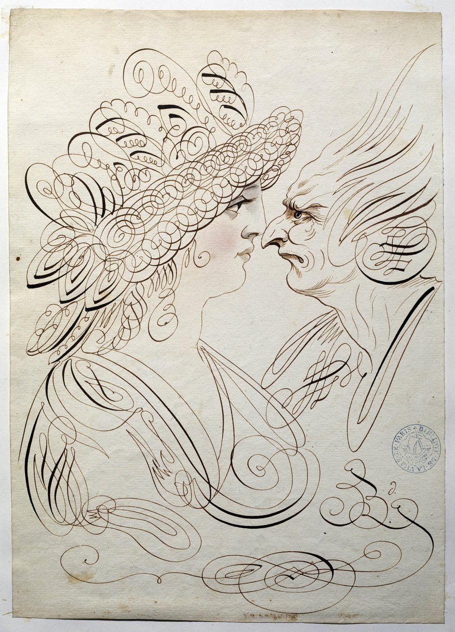 Calligrafia: Ritratti di profilo intorno al 1780 di Bernard de Paris da French School