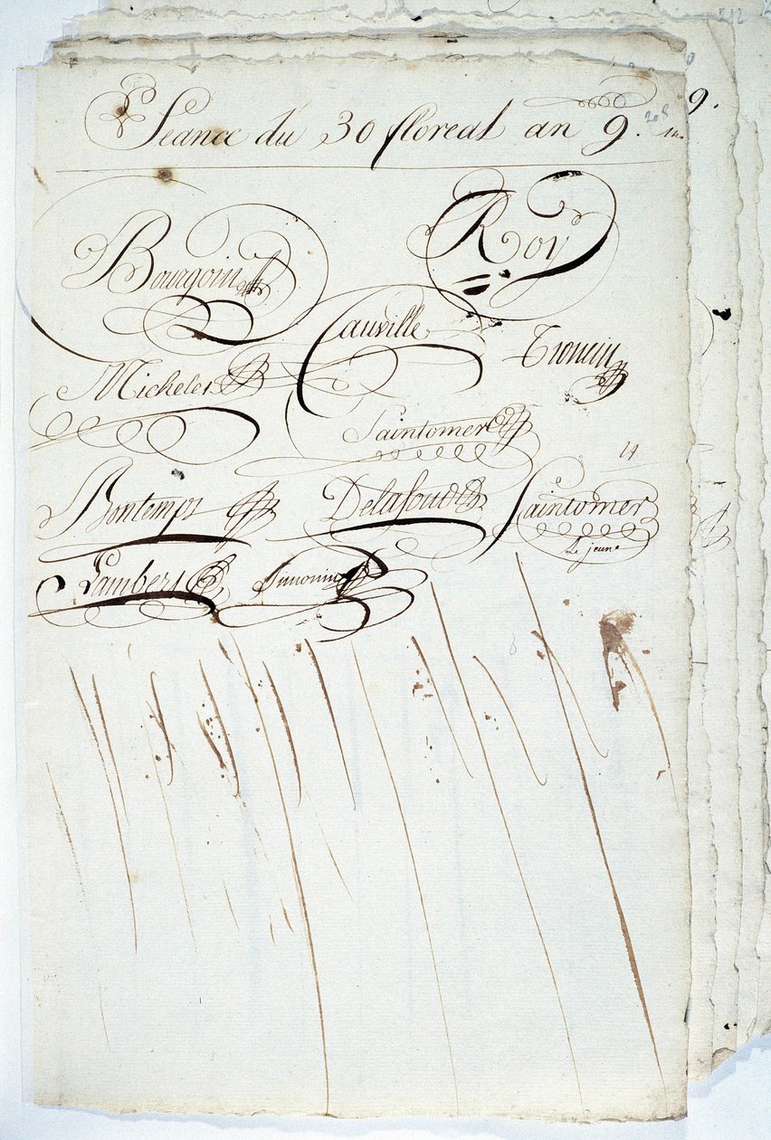 Calligrafia: foglio del registro della Società Accademica di Scrittura, 30 Floreal anno IX da French School