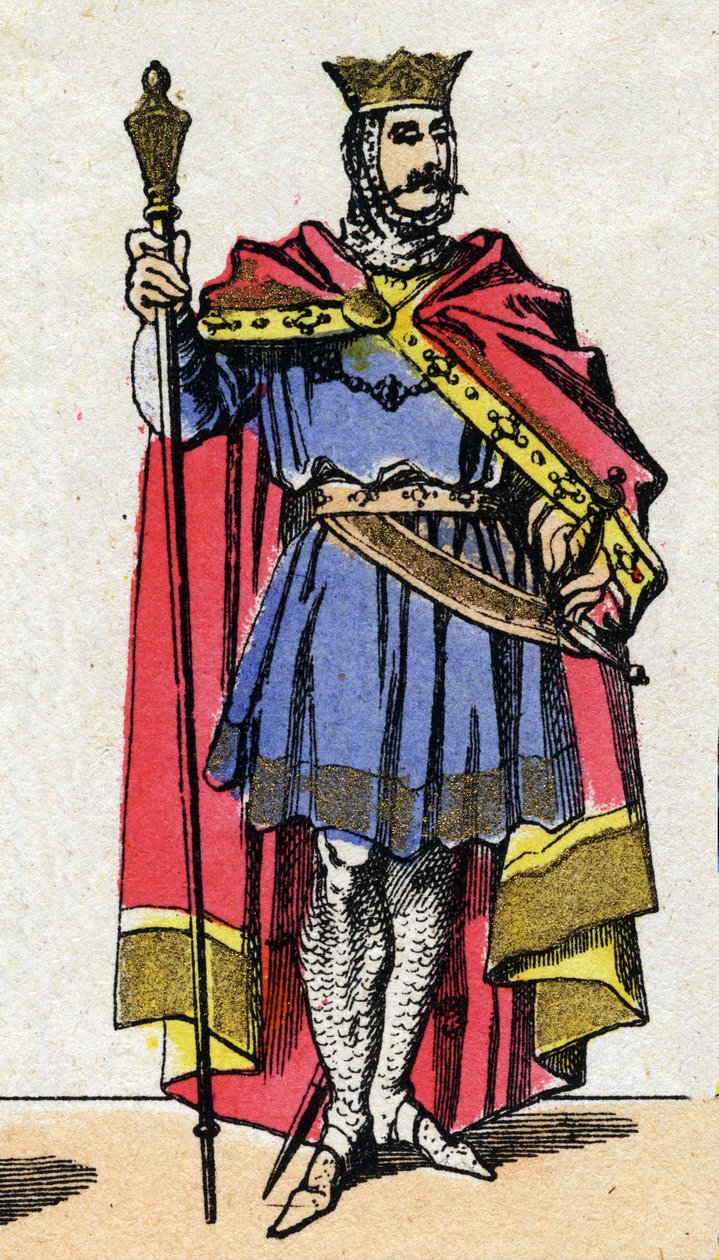 Dinastia capetingia: Ritratto di Ugo Capeto (940-996) Re dei Franchi dal 987 al 996. Immagine di Epinal della fine del XIX secolo. Collezione privata. da French School