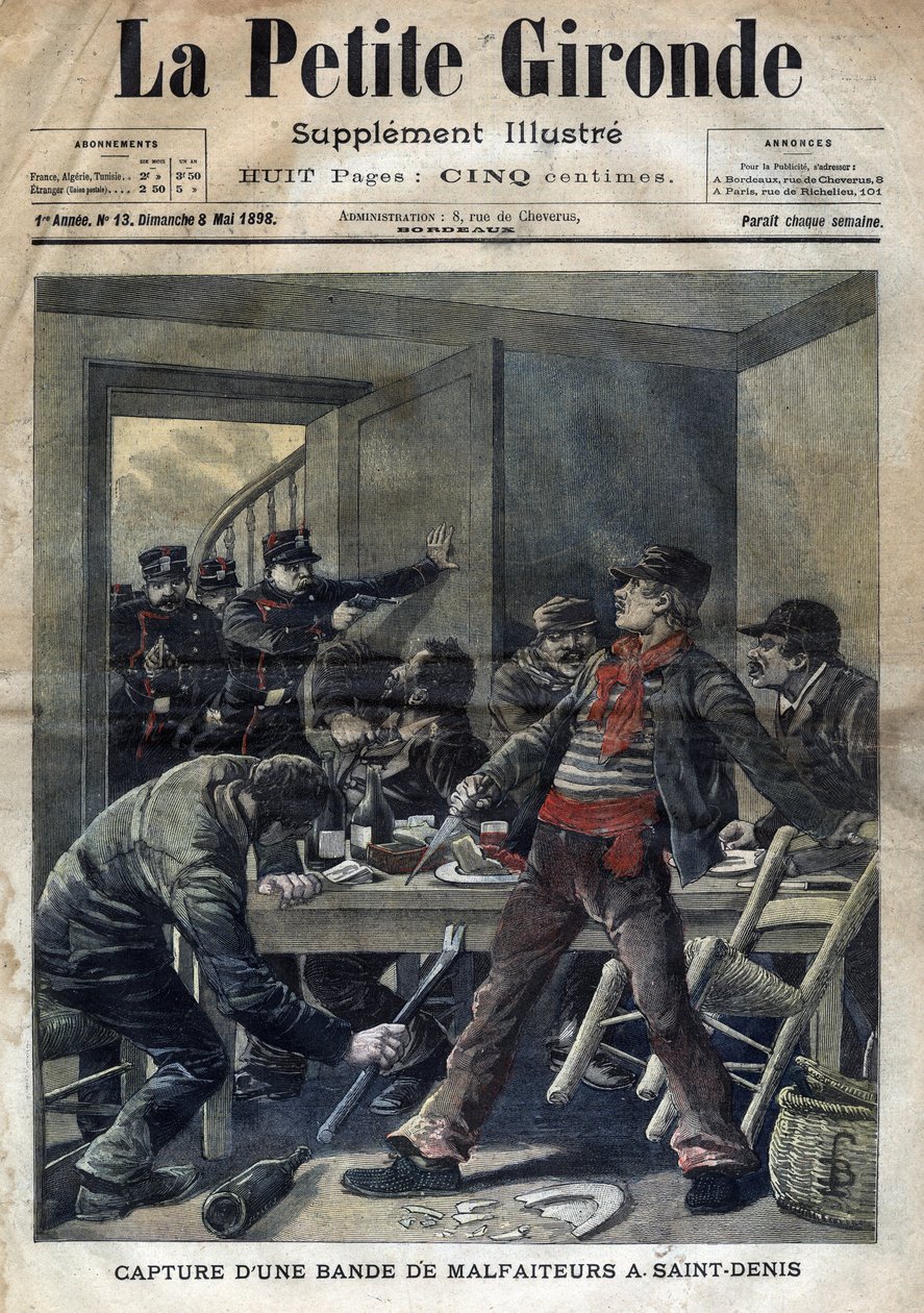 Cattura di una banda di criminali a Saint-Denis nel 1898. Copertina di "La petite Gironde" dell