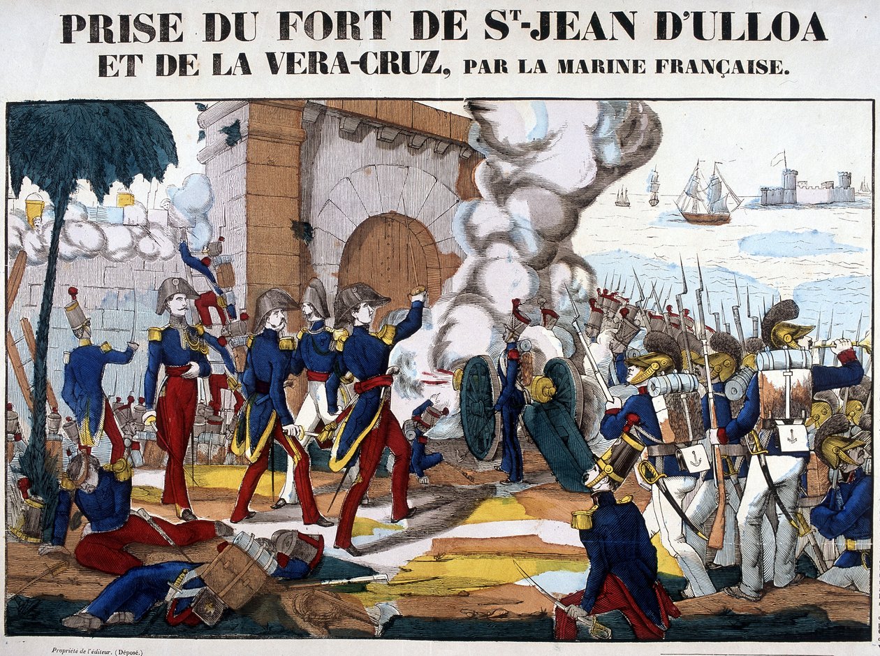 Cattura del Forte di San Giovanni di Ulua e La Vera Cruz in Messico nel novembre 1838. Immagine di Epinal da French School