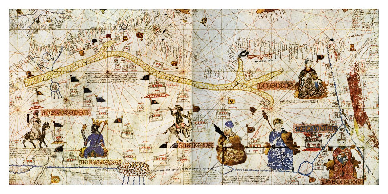 Le rotte carovaniere del Sahara nel 1413, da "Histoire de la Locomotion Terrestre...", 1935 circa (stampa) (stampa) da French School