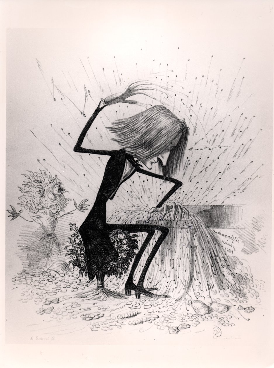 Caricatura raffigurante Franz Liszt (1811-86) che suona il pianoforte, 1845 da French School