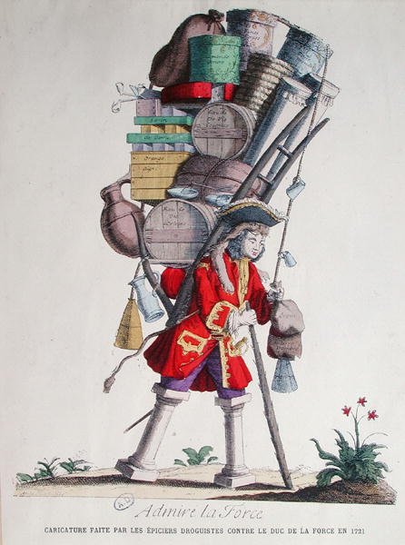 Caricatura di Henri Jacques Nompar de Caumont (1675-1726), 5° Duca de la Force, fatta dagli 