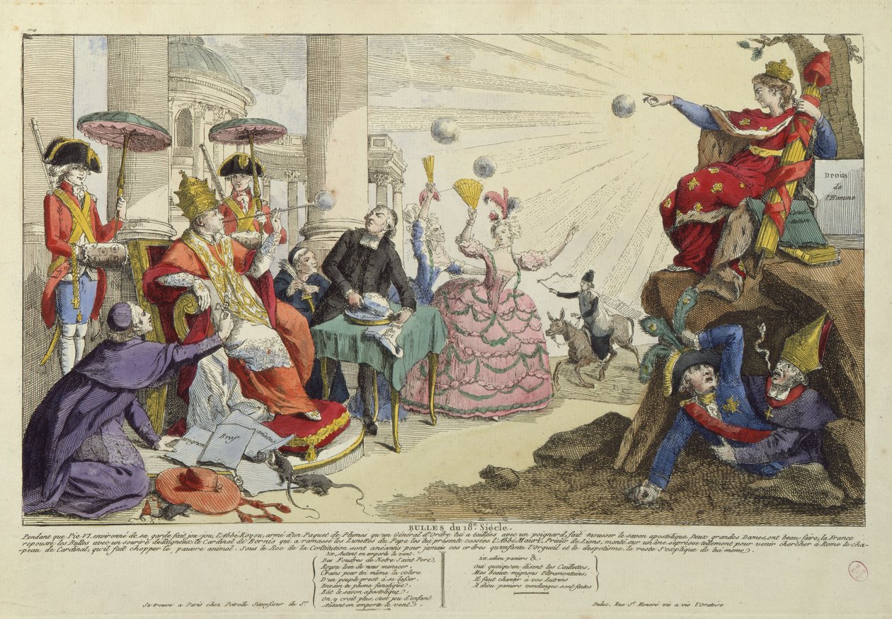 Caricatura delle Bolle Papali del XVIII secolo da French School