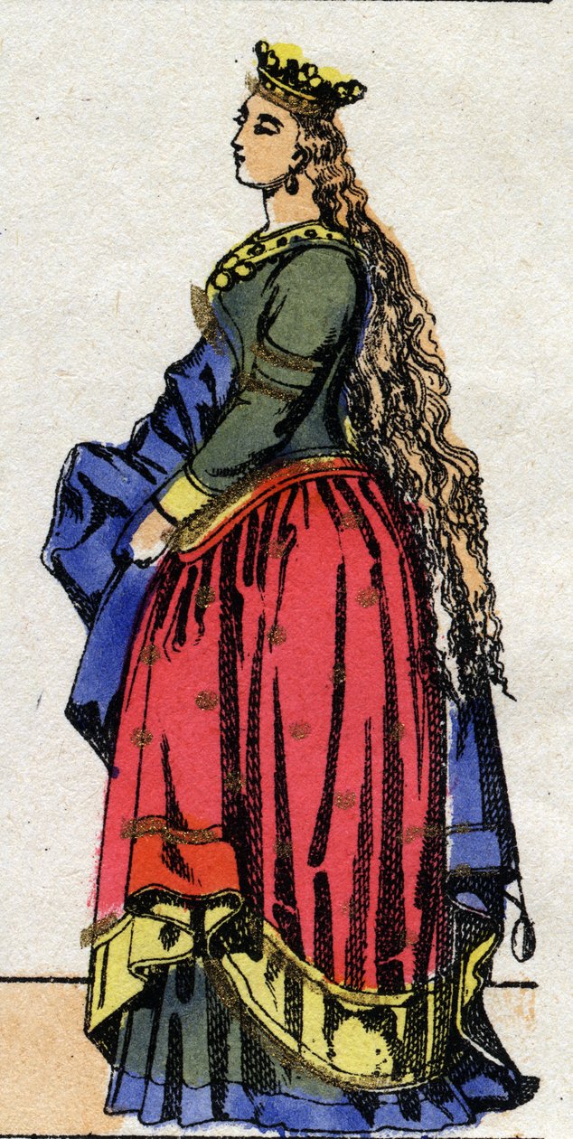 Dinastia carolingia: Ritratto di Giuditta di Baviera, regina dei Franchi, moglie di Ludovico I detto il Pio. Immagine di Epinal della fine del XIX secolo. Collezione privata. da French School