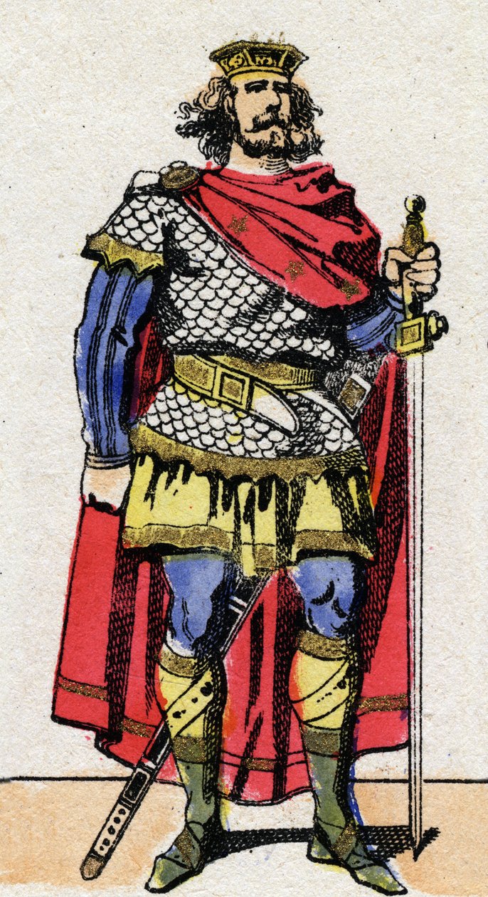 Dinastia carolingia: Ritratto di Pipino il Breve (715-768) Re dei Franchi dal 751 al 768. Immagine di Epinal della fine del XIX secolo. Collezione privata. da French School