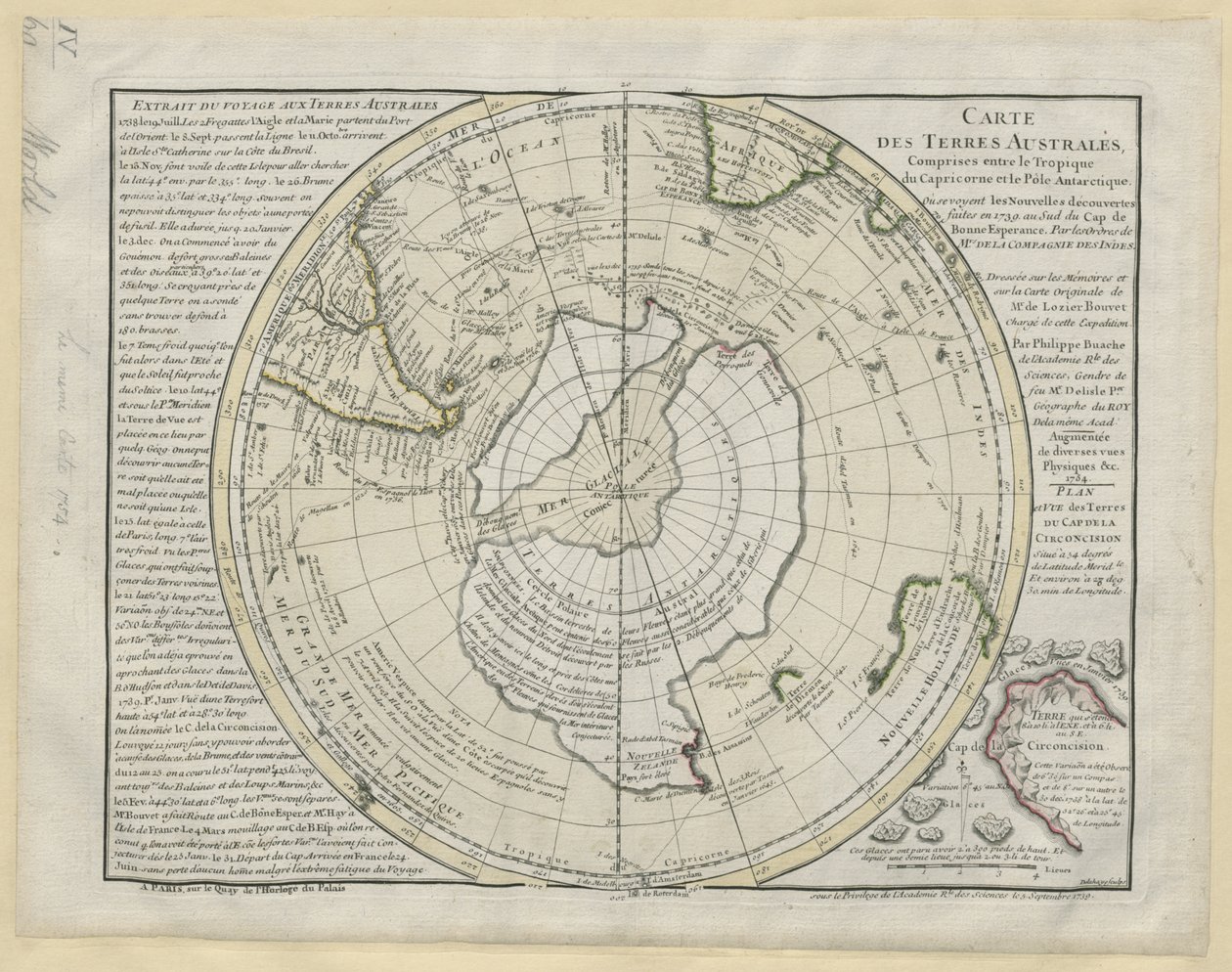 Carta delle Terre Australes tra il Tropico del Capricorno e il Polo Antartico...sulla carta di M. de Lozier Bouvet, di P. Buache da French School