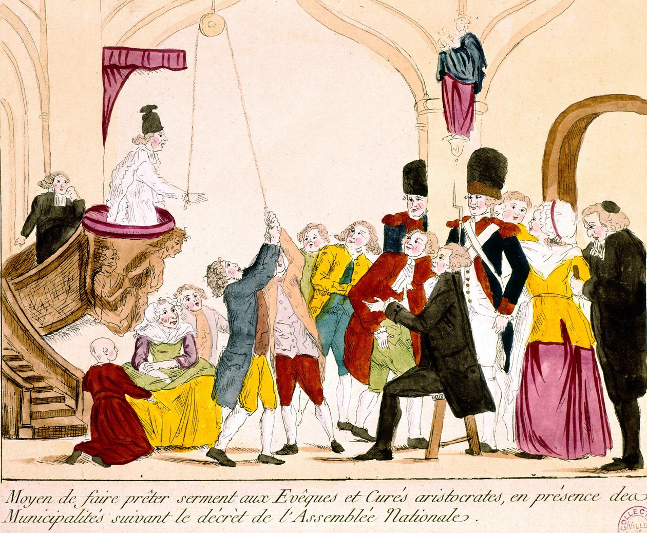 Cartone raffigurante Aristocratici e Clero francesi che prestano giuramento di fedeltà alla Repubblica da French School