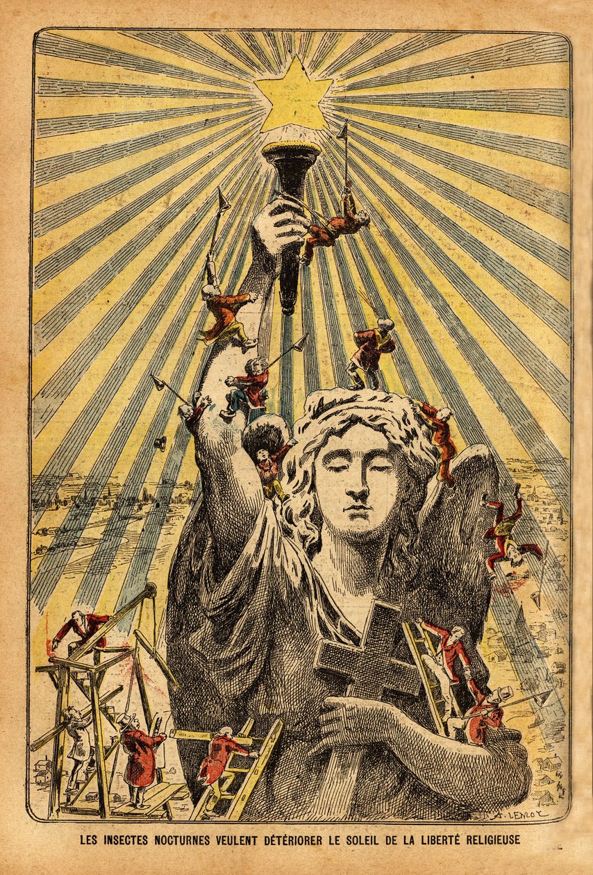 Cartone animato per la chiesa, "insetti notturni vogliono peggiorare il sole della libertà religiosa"", nel dibattito politico che agitava la Francia all