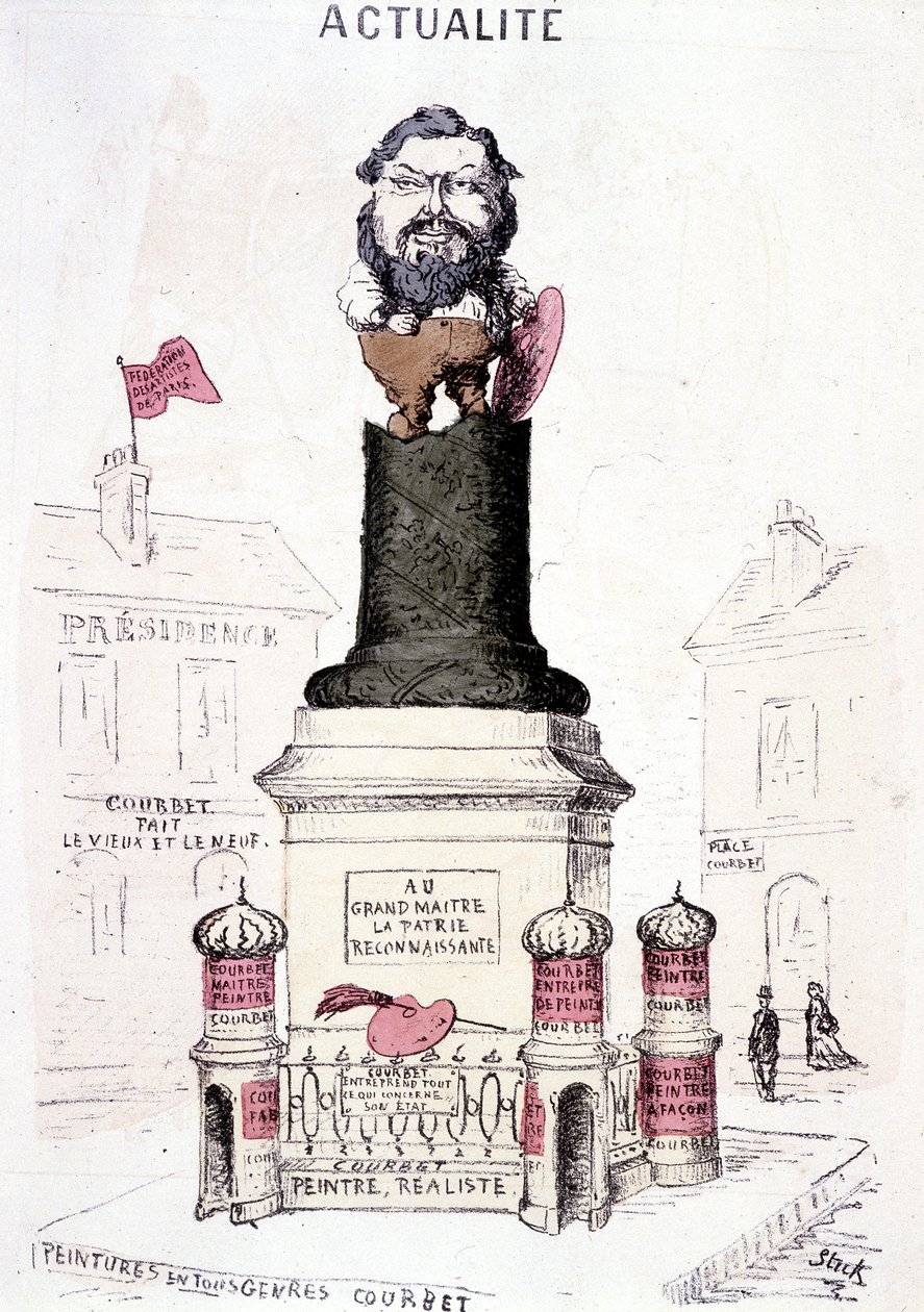 Cartone animato di Courbet in statua sulla base troncata della colonna Vendôme da French School