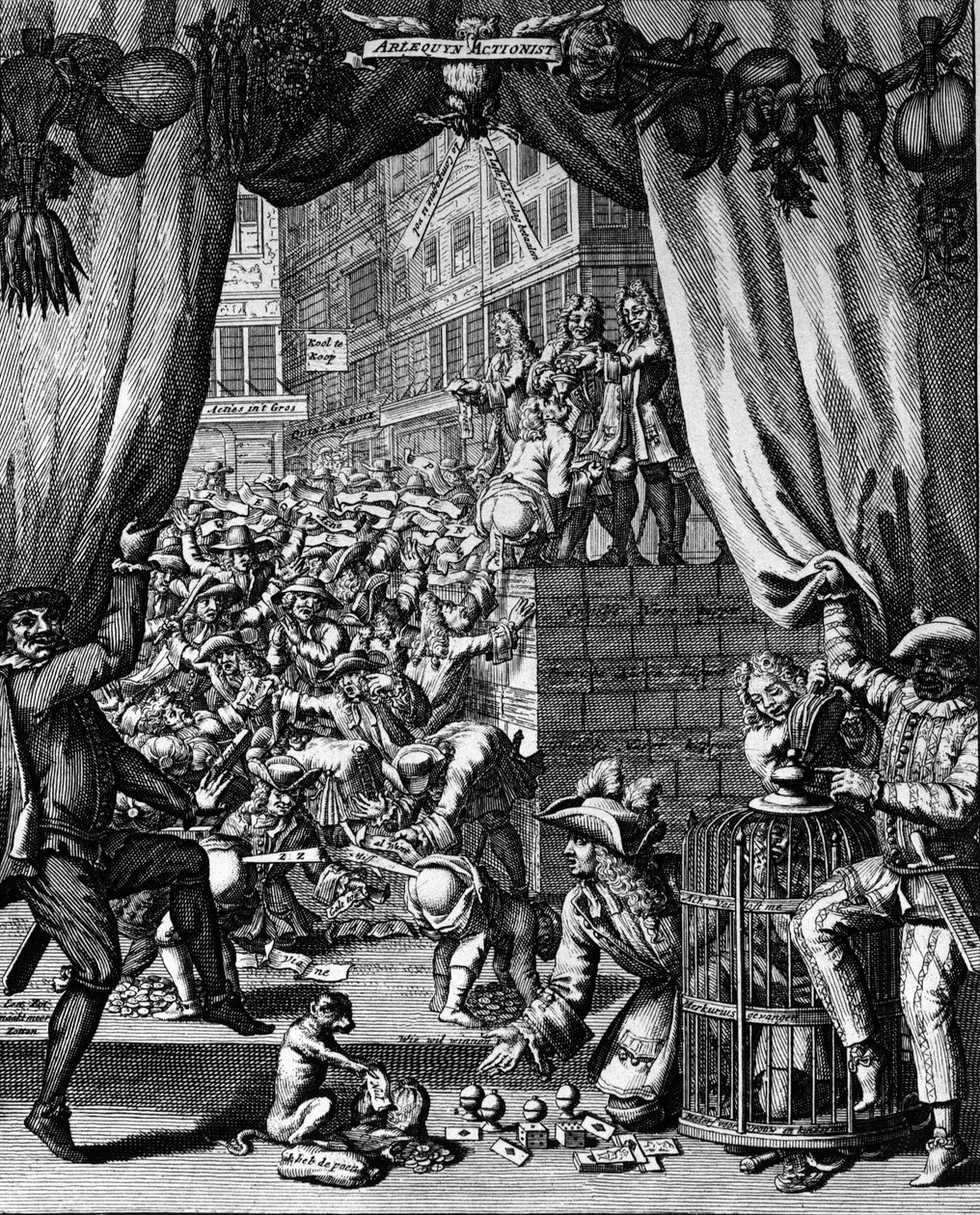 Caricatura sul sistema di John Law, rue Quincampoix - John Law de Lauriston (1671-1729). incisione da French School