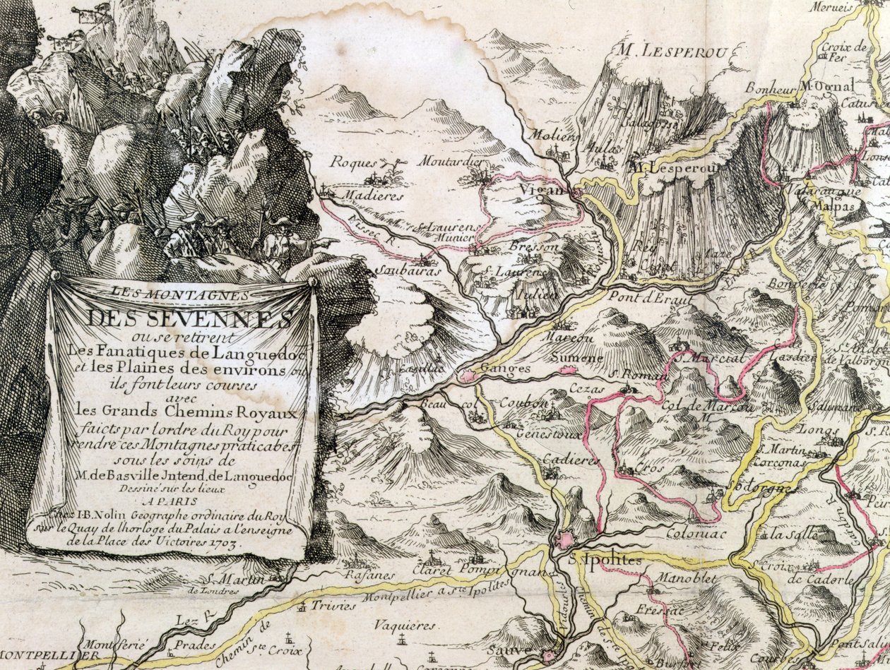 Cartiglio da una mappa della regione delle Cevenne, 1703 da French School
