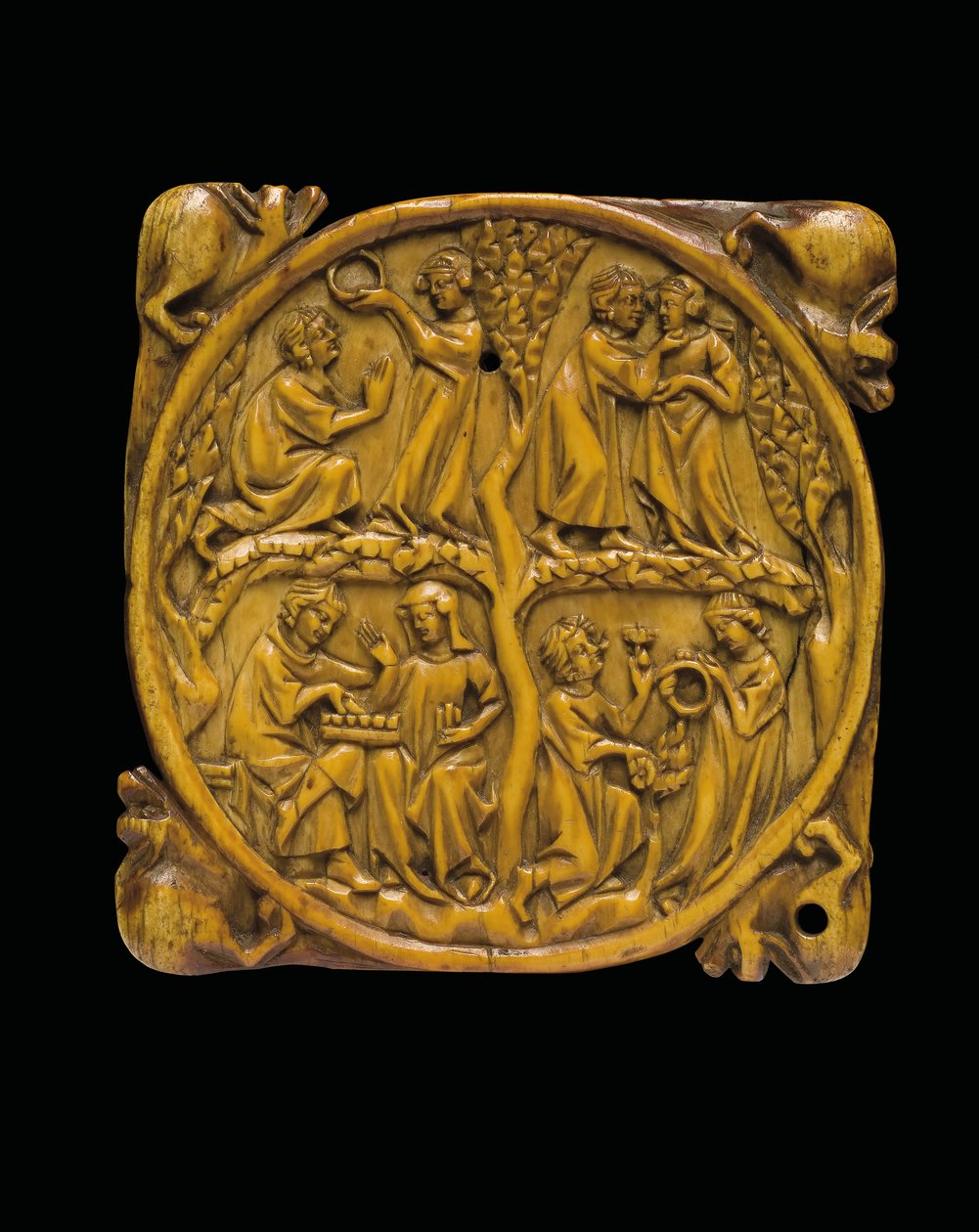 Coperchio di specchiera intagliato, Parigi, c.1310-20 da French School