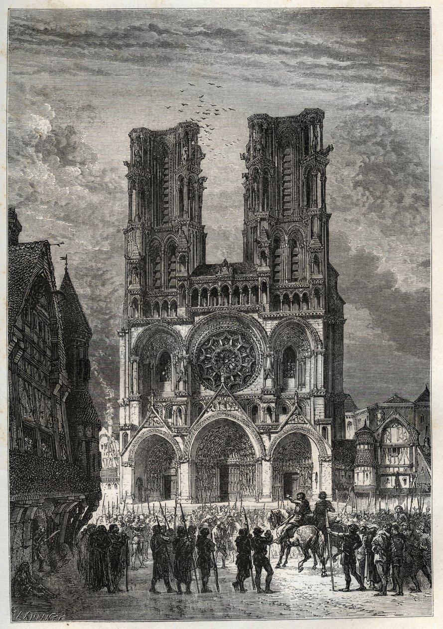Cattedrale di Notre-Dame di Laon (1150-1180), Aisne - Cattedrale di Laon - incisione da 