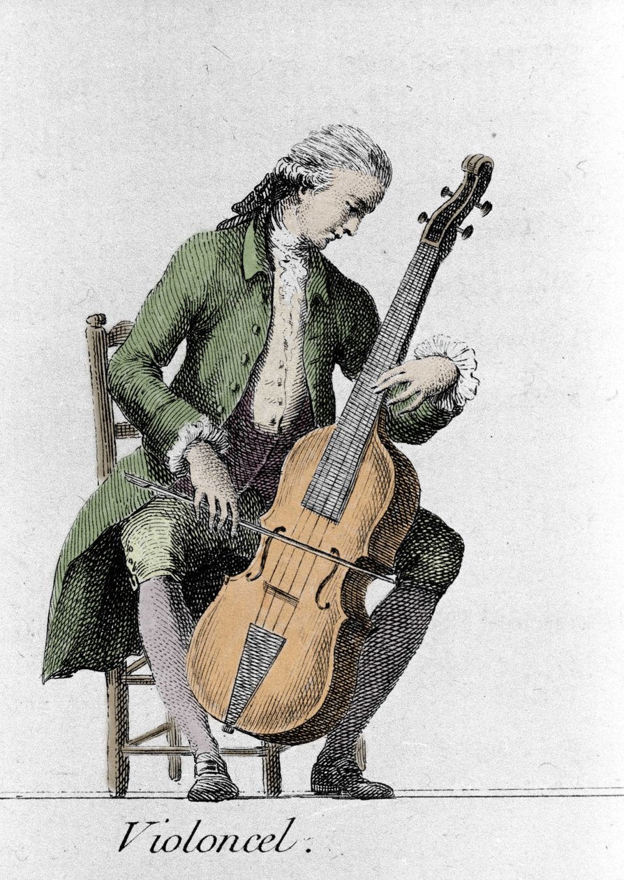 Violoncello. Incisione della fine del XVIII secolo da French School
