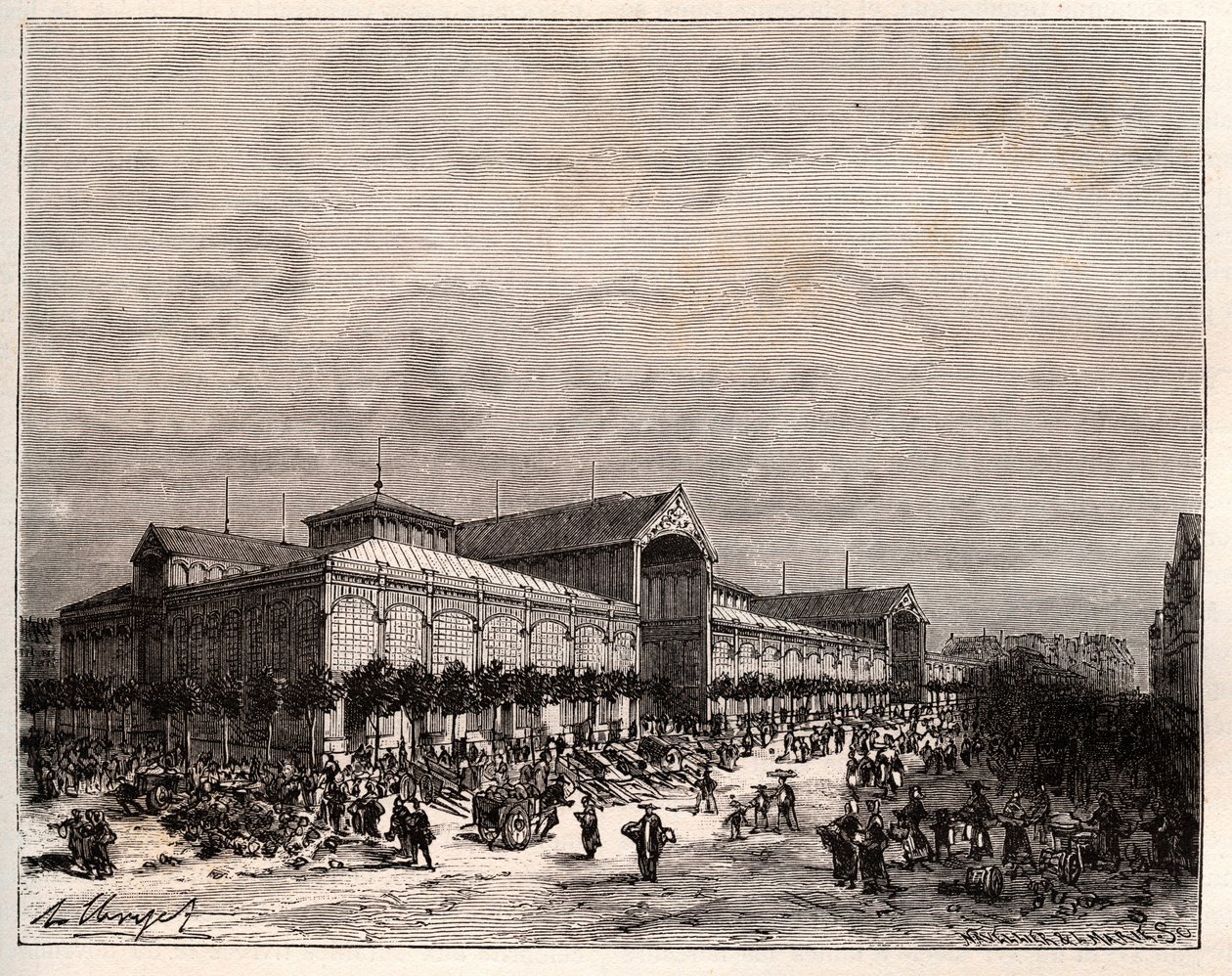 Halles centrali di Parigi nel XIX secolo - incisione in 
