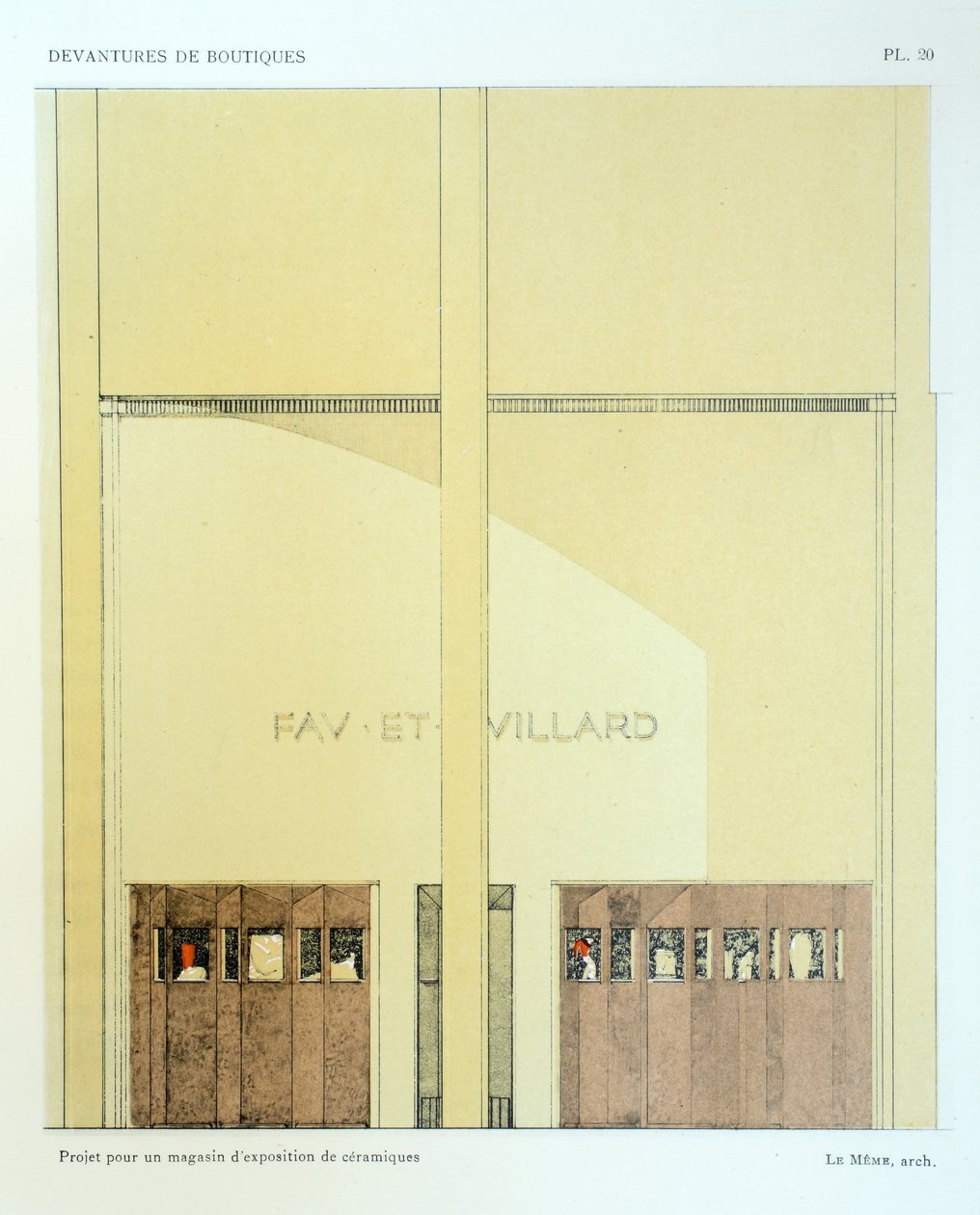 Showroom di ceramiche, Tavola 20, illustrazione da Devantures de Boutiques di Louis-Pierre Sezille, Parigi, 1927 da French School