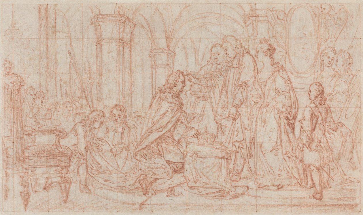 Cerimonia di consacrazione (gesso rosso su grafite, riquadrato e inciso per il trasferimento su carta vergata) da French School