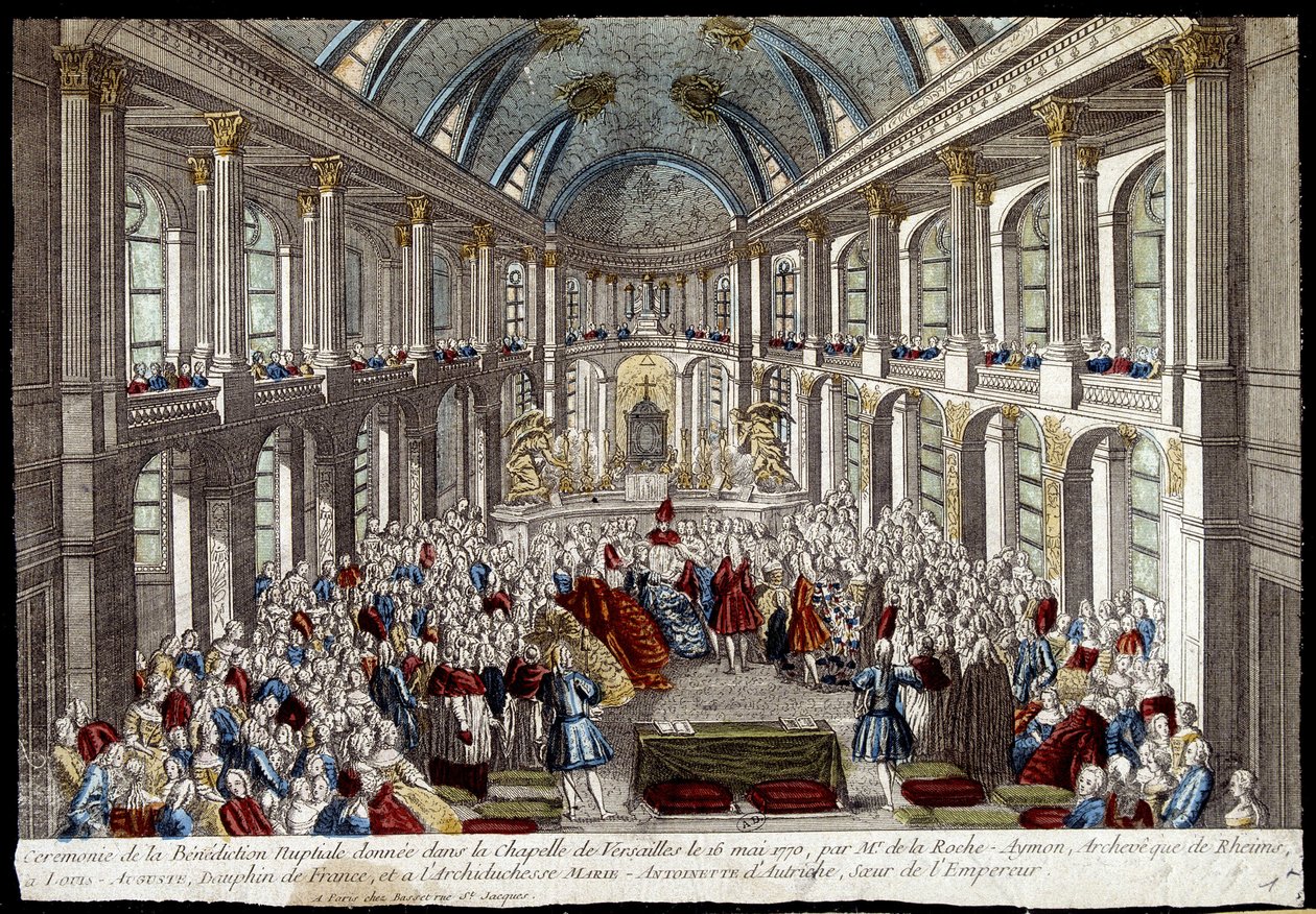 Cerimonia della benedizione nuziale data nella cappella di Versailles il 16 maggio 1770 da Luigi Augusto, delfino di Francia (Luigi XVI), e Maria Antonietta d