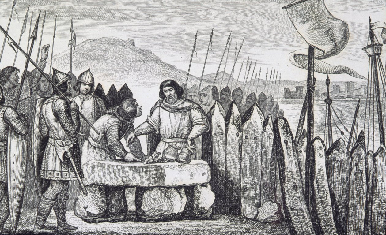 Carlo III il Grasso (839-88) paga gli invasori vichinghi nel 886, da 