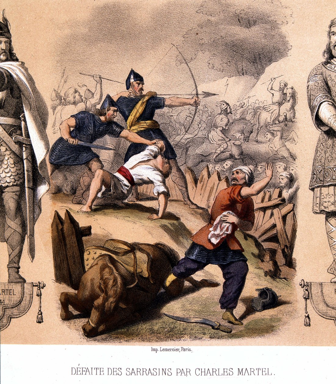 Carlo Martello sconfigge i Saraceni a Poitiers, 732 da French School