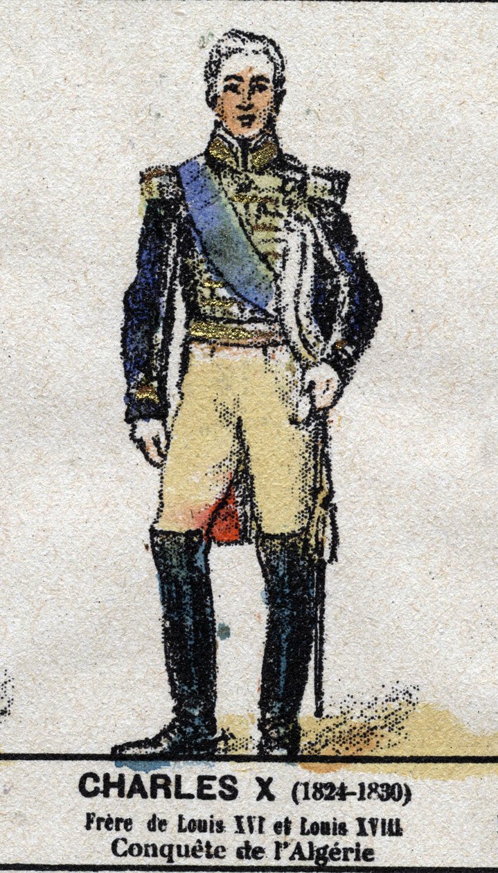 Carlo X (1757-1836), re di Francia. In "Galleria dei Re e delle Regine di Francia e personaggi illustri dal 1643 al 1895" Immagine di epinal. da French School