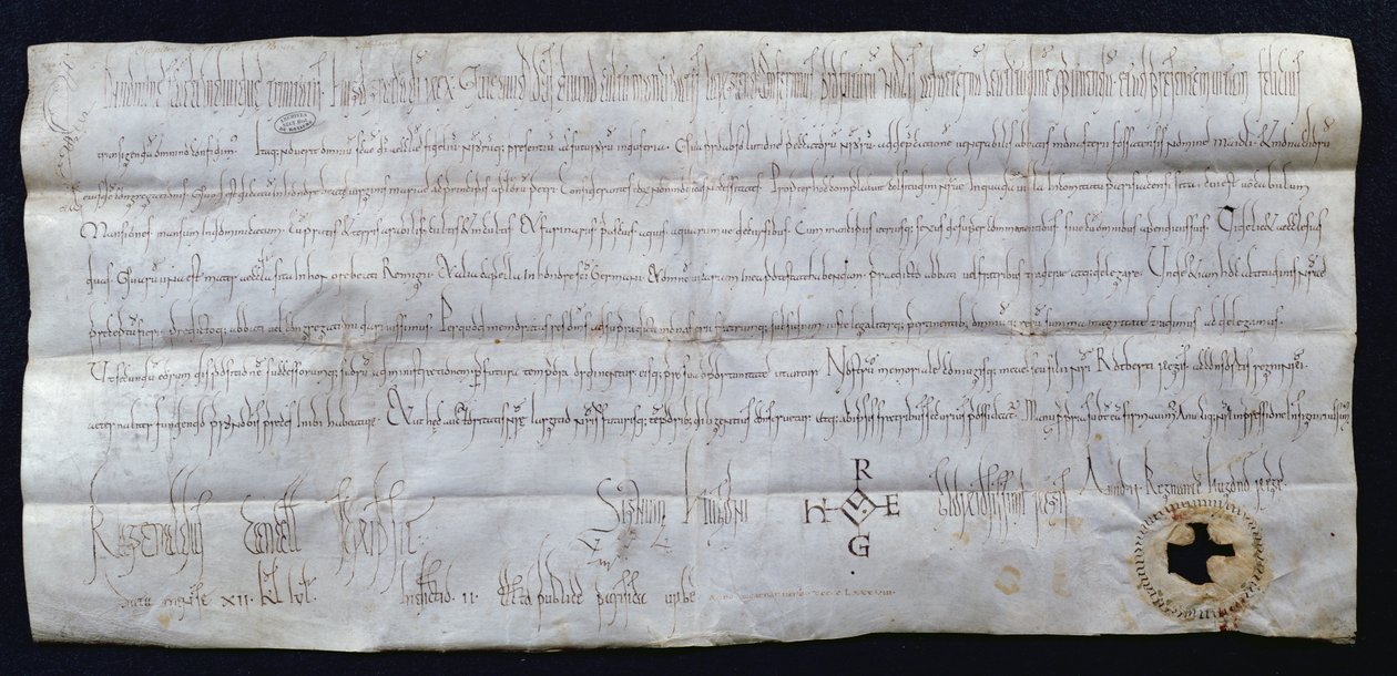 Carta firmata da Hugues I Capet (941-996), Re di Francia, 988 da French School