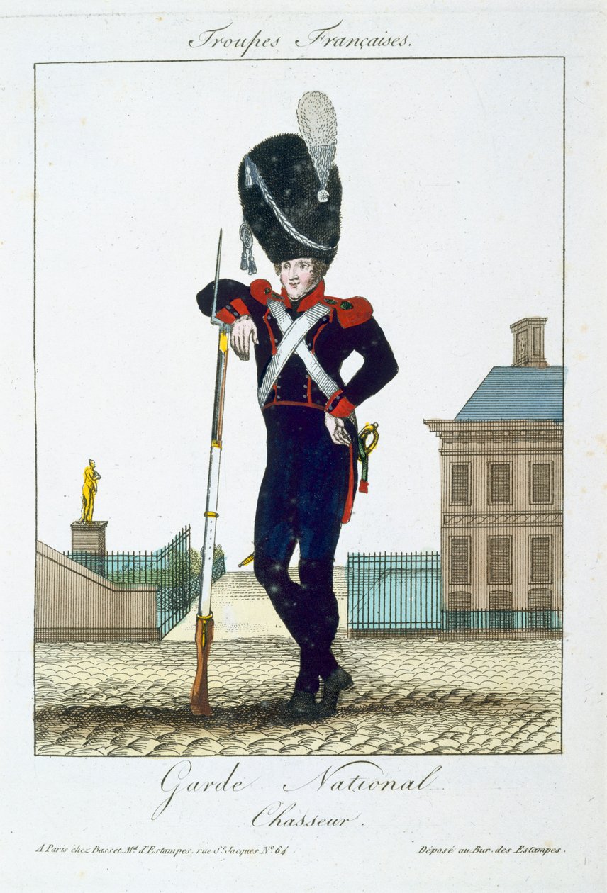 Cacciatore della Guardia Nazionale, da Troupes Francaises, pub. chez Basset, Parigi, c.1790 da French School