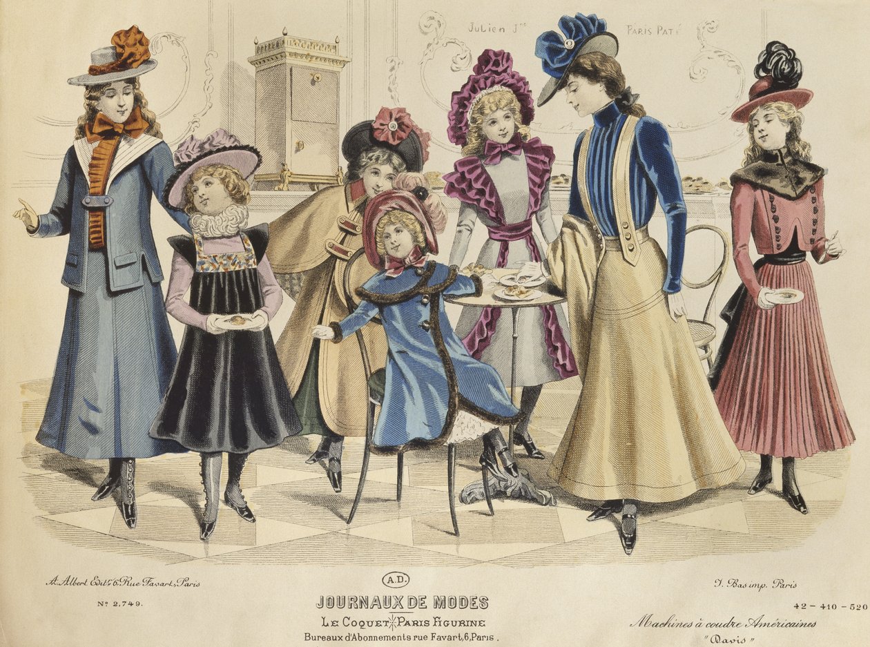 Costumi per bambini, illustrazione da Journaux de Mode, ottobre 1898 (incisione a colori) da French School