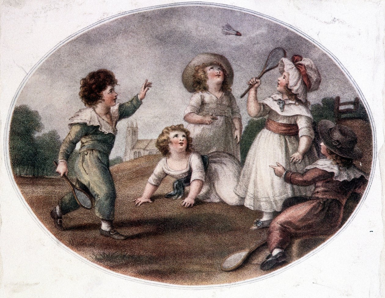 Bambini che giocano al gioco della ruota (ora badminton). da French School