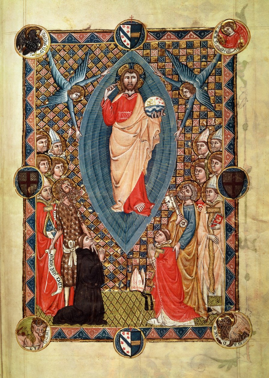 Cristo in maestà con santi, dal Pontificale del Vescovo Pierre de la Jugie, 1350 da French School