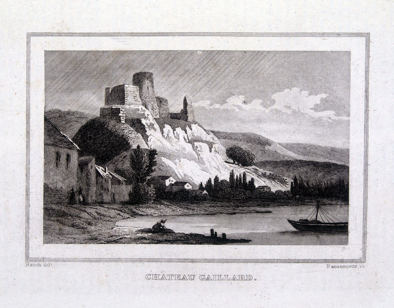 Château Gaillard visto dalla Senna - Incisione da French School