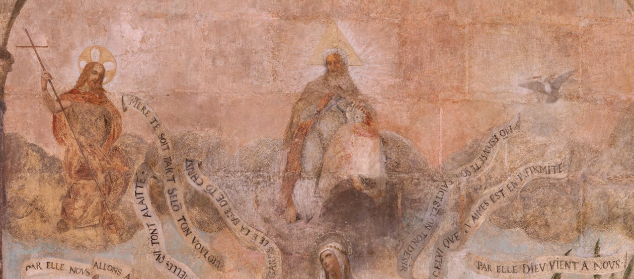 Chiesa (Eglise Saint-Jean-Baptiste). Interno. Cappella Saint-Fursy. Dipinti murali. La glorificazione di Maria (affresco detto della buona morte). Inizio XVII secolo. da French School