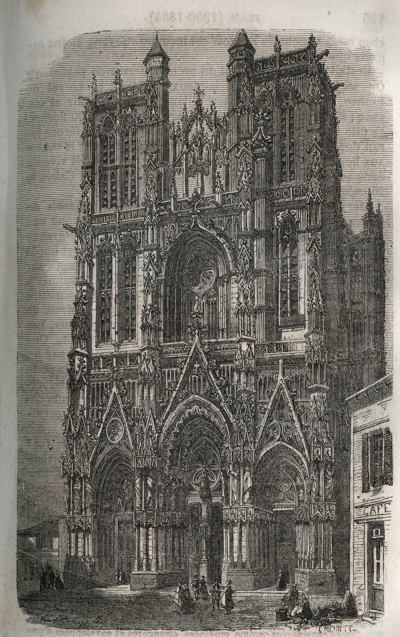 Chiesa di Saint-Vulfran (Saint Vulfran) ex collegiata ad Abbeville nel dipartimento della Somme in Francia - incisione in 