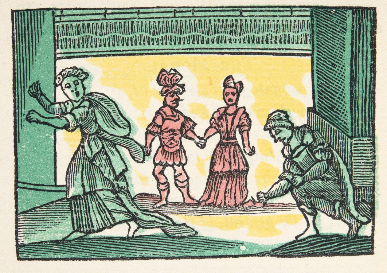 Cenerentola o la piccola scarpetta di vetro, da Histories or Tales of Past Times told by Mother Goose, With Morals, di M Perrault, pub. 1925 (stampa xilografica colorata a mano) da French School