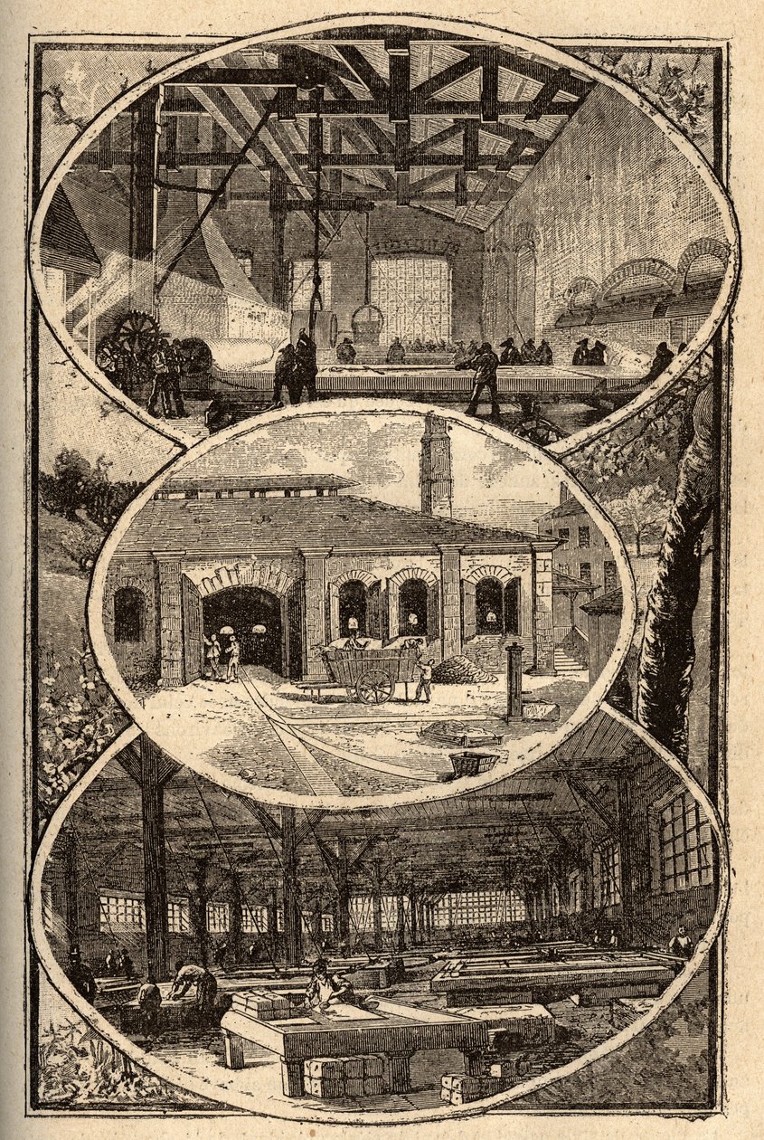 Cirey-sur-Vezouze (Meurthe-et-Moselle) - MANUFACTURE DES GLACES - incisione in "PATRIE" - DESCRIPTION PICTURESQUE DE LA FRANCE EN 6 VOLUMES DI LUCIEN HUARD - fine XIX secolo da French School