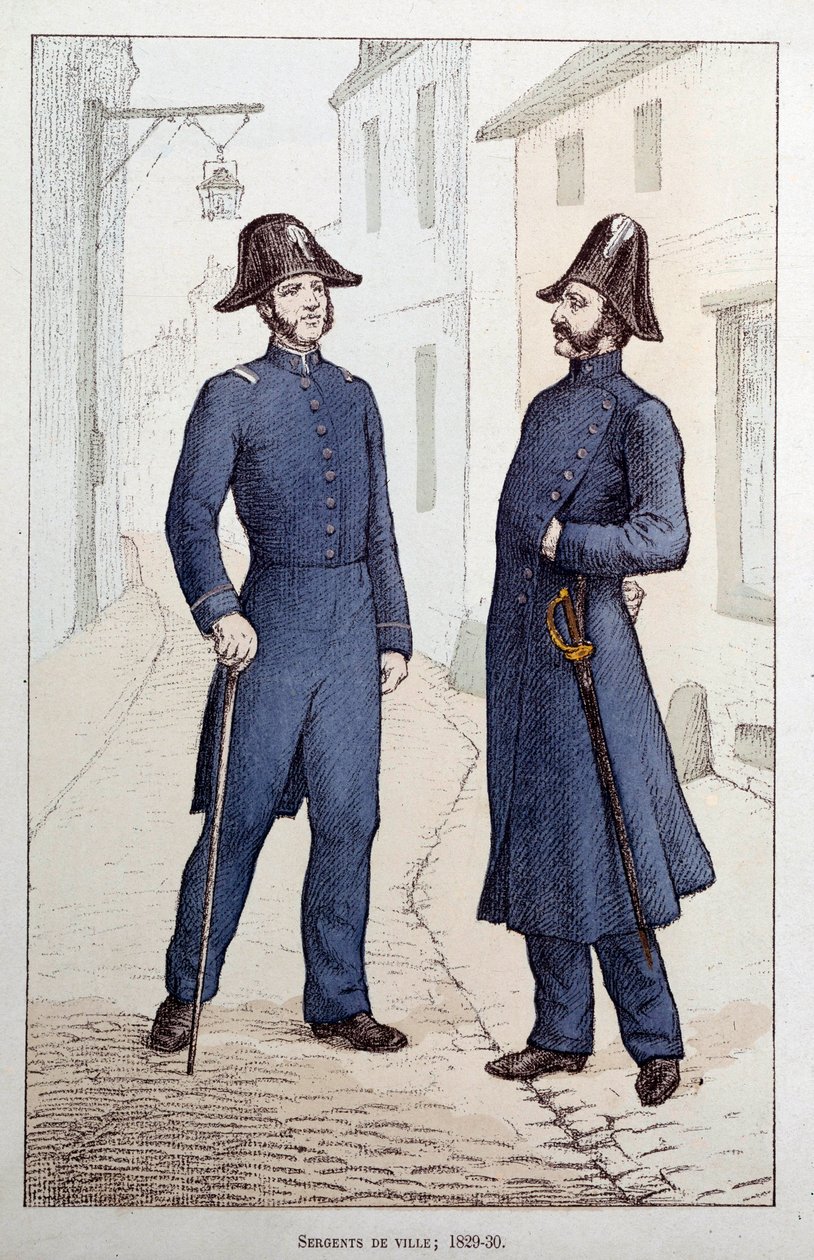 Sergenti di città. Due agenti di polizia che parlano. Litografia intorno al 1829-1830 Prefettura di Polizia, Parigi da French School