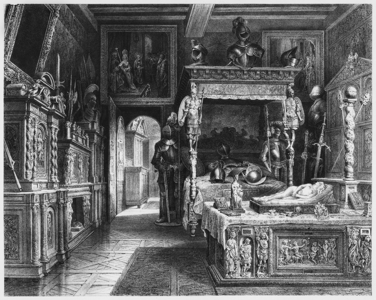 Hotel Cluny e Museo, stanza di Francesco I, Parigi, illustrazione da Atlas, Les Arts du Moyen Age... di Alexandre du Sommerard, 1840 da French School