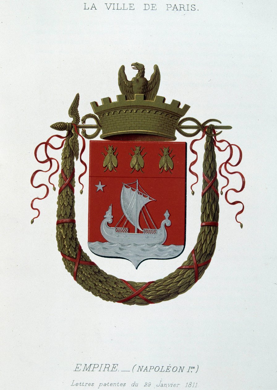 Stemma della Città di Parigi: Impero (Napoleone I) - Lettere Patenti datate 29 gennaio 1811 - in "Armorial National de France" di H. Traversier, Parigi da French School