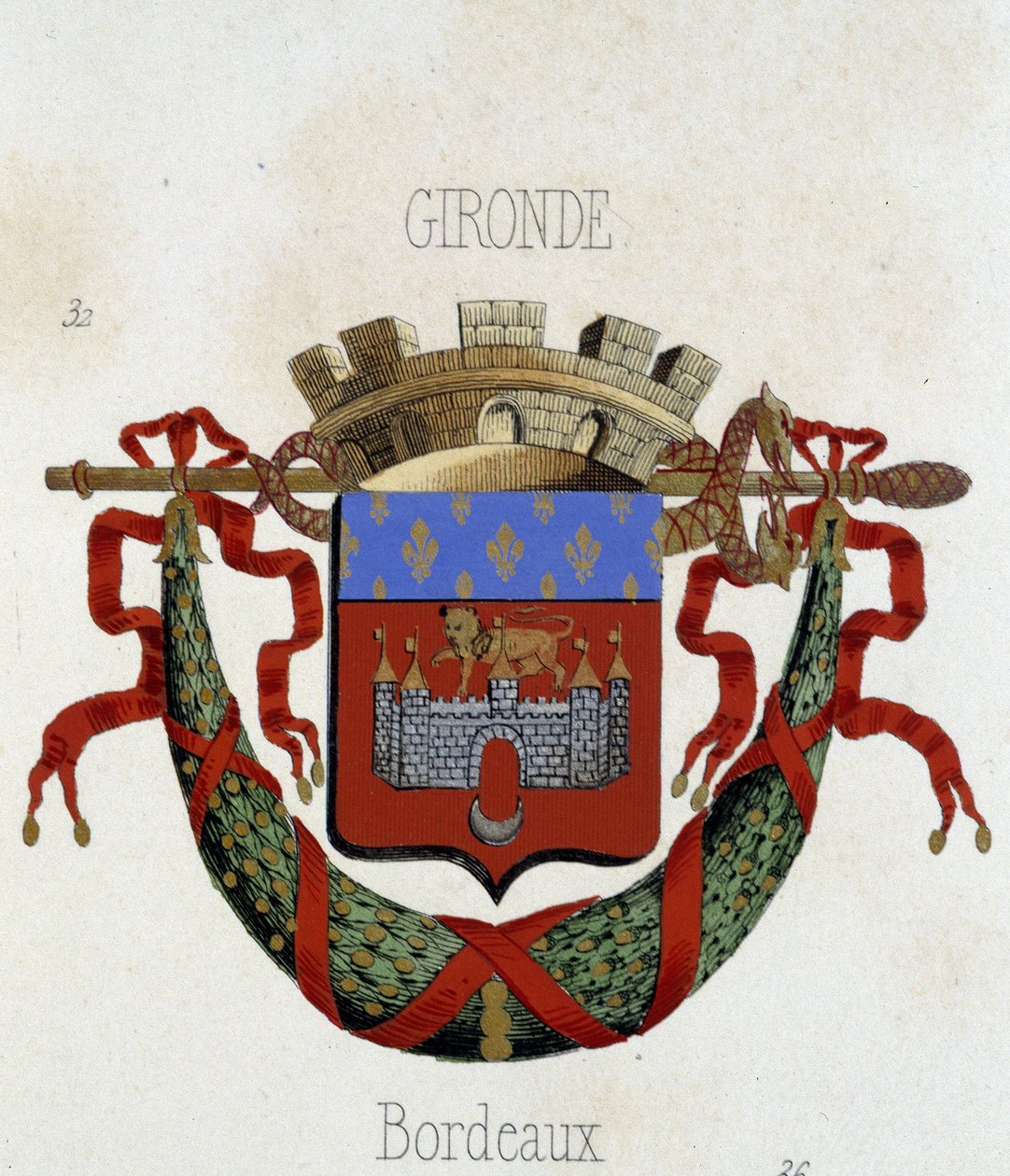 Stemma della città di Bordeaux - in "Armorial National de France" di H. Traversier, Parigi da French School