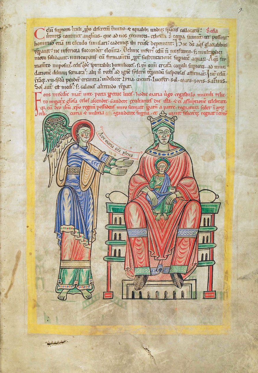 Cod. Guelf. 1 Gud. lat. (9r), Madonna con Bambino, dal Liber Floridus di Lambert de Saint-Omer c.1120 da French School