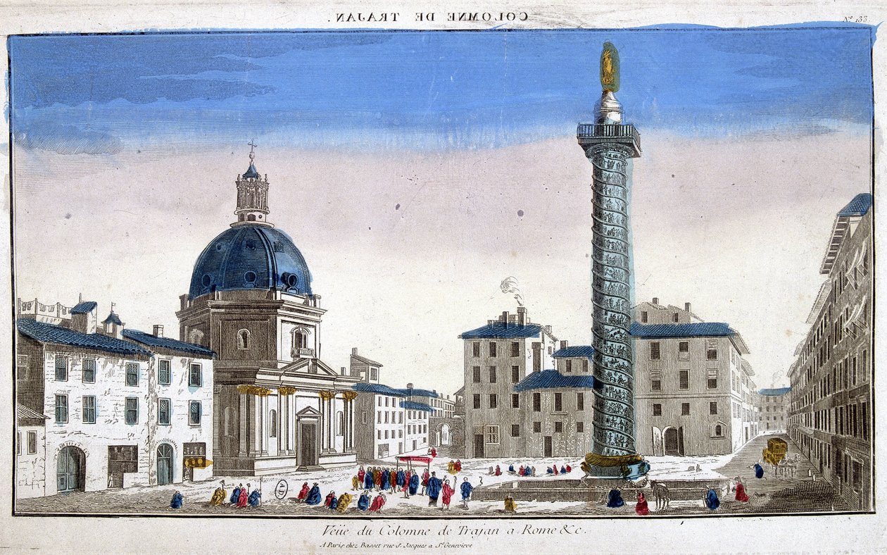 Vista della Colonna Traiana a Roma - incisione da French School