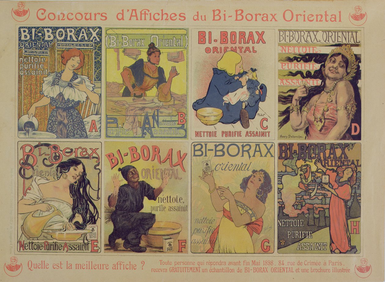 Concorso per il miglior poster pubblicitario del detergente francese Bi-Borax Oriental, 1898 da French School