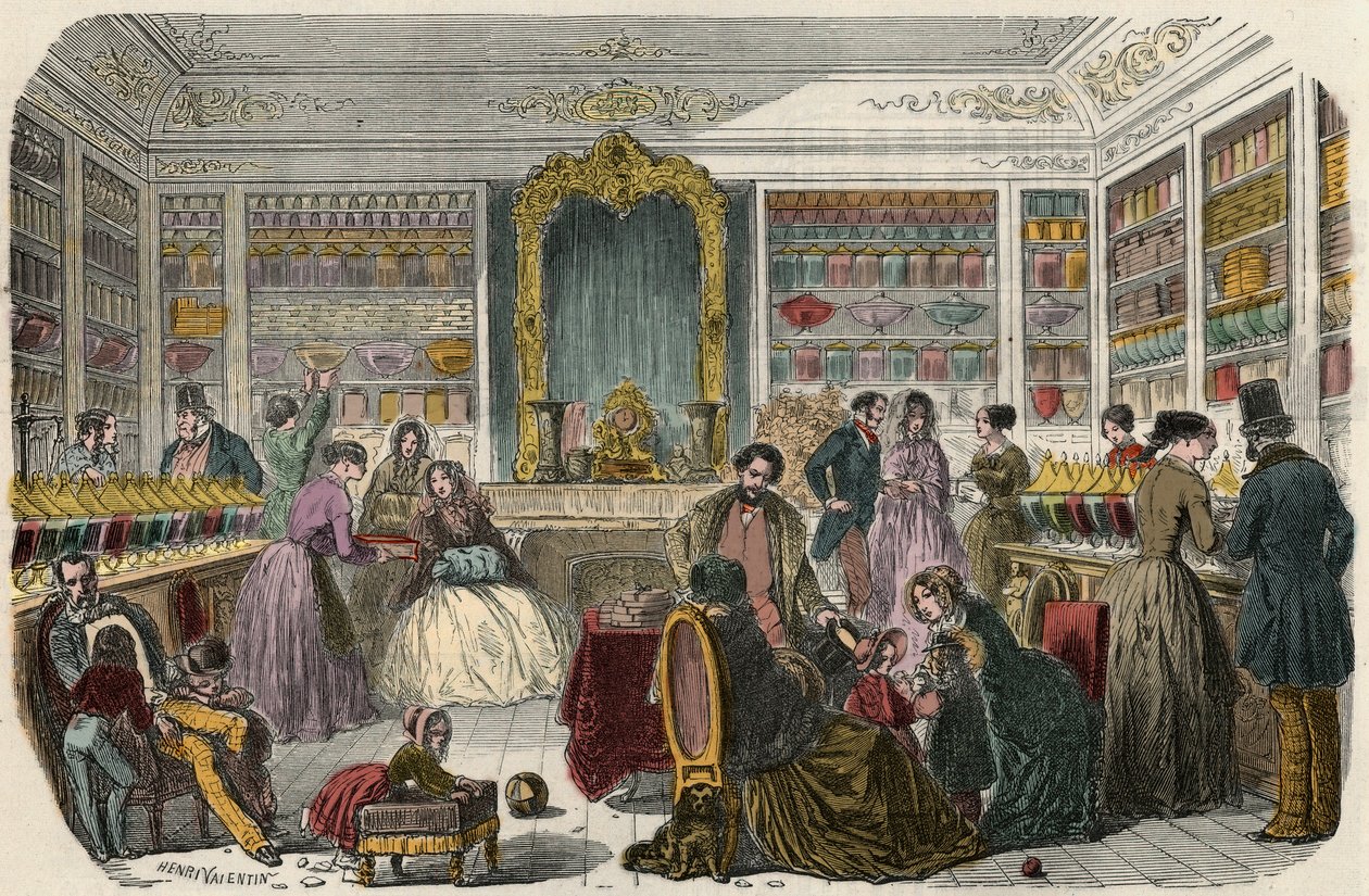 Negozio di pasticceria a Parigi nel XIX secolo - Incisione in "Tableau-de-Paris" di Edmond Texier 1852 da French School