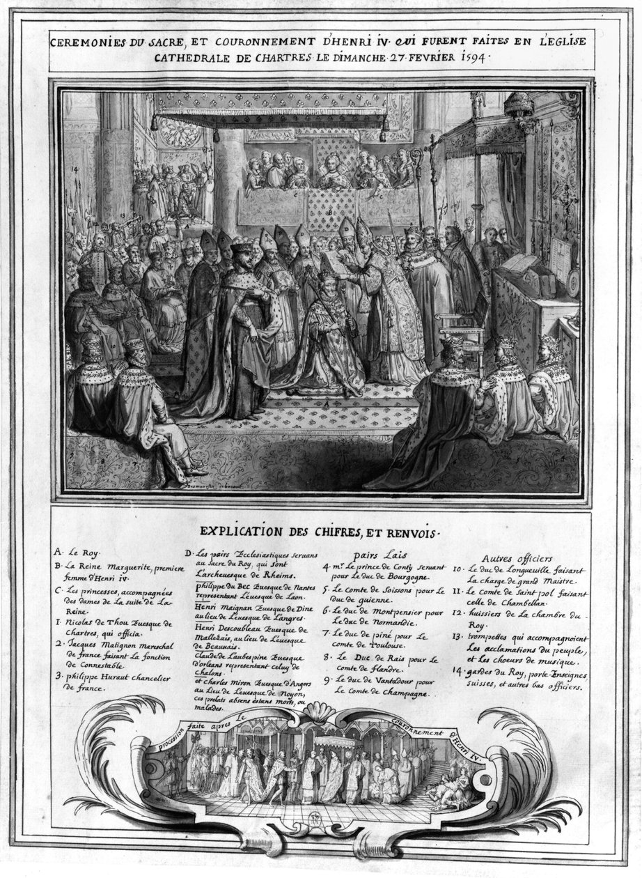 Consacrazione e incoronazione di Enrico IV (1553-1610) nella Cattedrale di Chartres il 27 gennaio 1594, fine XVI secolo da French School