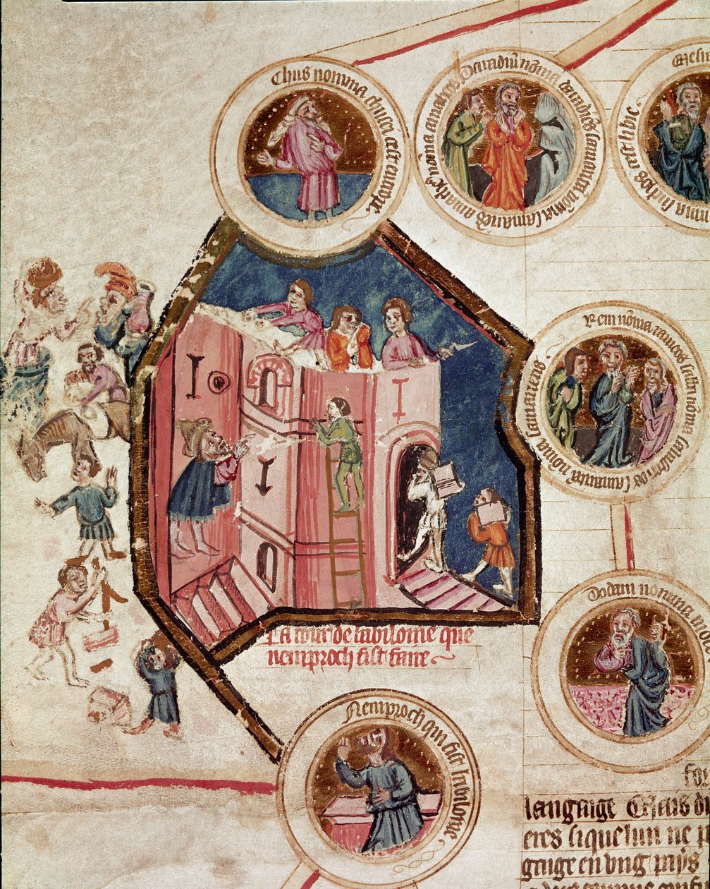 Cantiere della Torre di Babele a Babilonia. Pagina tratta dal manoscritto 