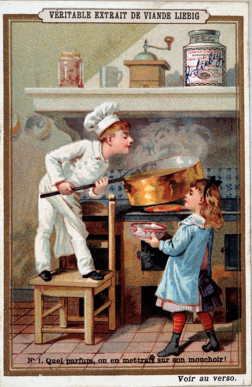 Cuoco nel suo forno - cromolitografia Liébig da French School