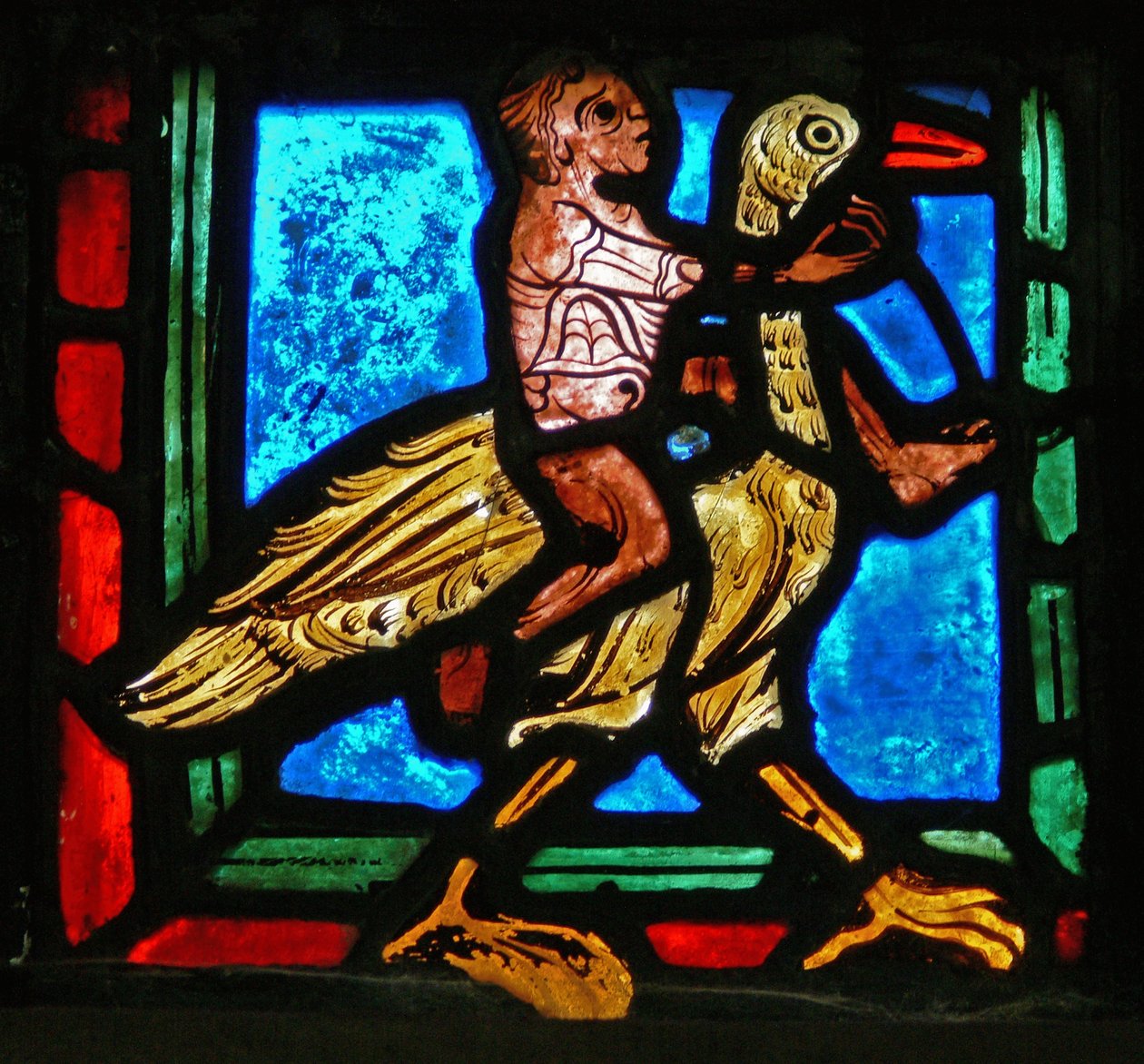 (angolo) la parabola del Buon Samaritano: uomo e uccello da French School